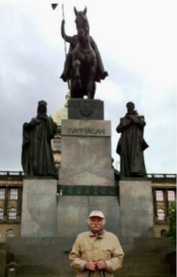 František Příhoda during his visit to Prague in 2011. Standing on Wenceslas Square in front of the statue of St. Wenceslas