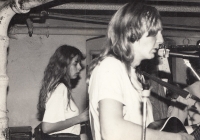 Eva Jungová and Kamil Pešt'ák, band's basement rehearsal room, 1980s