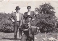 Brother Václav and musician Josef Merhaut escorting Alois Bradáč (left) to the military service, photographed in Gernik on 23 February 1966