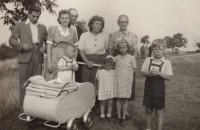 From left: uncle Josef Fuchs, uncle Walter's wife Marta, grandfather Josef Fuchs, godmother Anna, grandmother Terezia, son of Marta and Walter Walter, ca. 1950, Bergfest