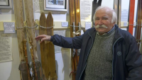 František Příhoda at the collection of old skis, 10th years of the 21st century