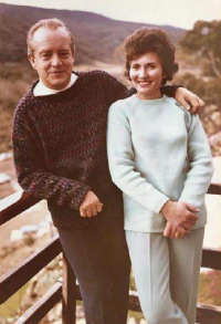 Karel and Alexandra Nekvapil in the early 1960s on the balcony of their tourist cottage in Thredbo