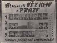 A photo board of the University of Agriculture in Prague, where the husband František Mašek is third from the right in the first top row