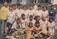 Alena Mejzlikova (first from right below) and the Czechoslovak team at the 1980 Moscow Olympics