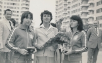 Alena Mejzlikova (first from right) in the Olympic Village in Moscow 1980