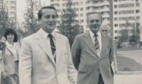 Chairman of the Czechoslovak Union of Physical Education and Sport Antonín Himl during a visit of field hockey players to the Olympic Village in Moscow 1980