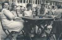 Family Kyselica, year 1963 in Trenčianske Teplice. Alena Mejzlíková sitting at the table on the far right