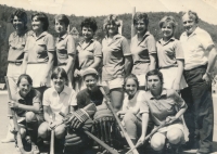 Trencianske Teplice field hockey team, around 1972. The witness is the first from the bottom left