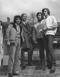 Miloslav Kudrnáč (left) with his teammates in Megève Karel Hajek, Miller and Karel Papež in 1971