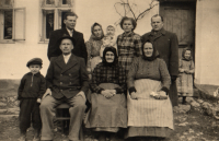 Brothers Rudolf and Josef Křivánek and their wives in the top row and parents in the bottom row, Svatá Helena, 1957