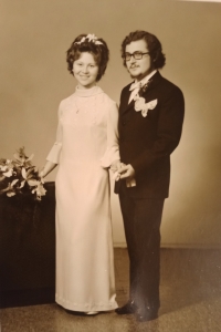 Marie Matoušková with her husband Vladimir, wedding photograph, 1972