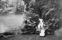 The witness in the chair of the chief of the settlement Zlatá stoka, which he founded with his comrades from the road army at the bank of the Radbuza