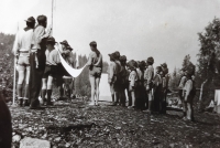 Flag raising at the first Scout camp in Bratříkov, July 1969