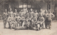 Regiment and my grandfather Ferdinand Vedral (sitting on the right with a bow tie), who was conscripted during the First World War but did not go to the front because he was employed in a military canteen as a waiter and at the bar