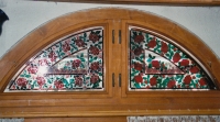 Stained glass windows in the barn, painted by his third wife Jana