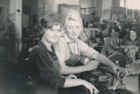 Hana Přikrylová at the lathe in the Metalworking Company of the Capital City of Prague, 1963