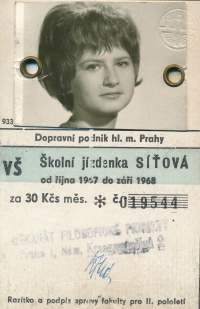 Školní jízdenka Hany Přikrylové, 1967