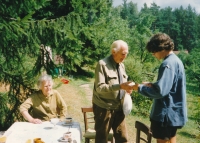 Father Arnošt Galler with his sister and grandson 1993