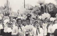 Jana Pavlovská (peeking out on the far right) at the May Day celebrations in the mid-1960s