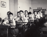 Jana Pavlovská in a classroom (third from the back on the right) in Jaroměř in 1965