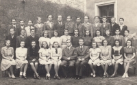 Grandfather Josef Skočdopole, headmaster of the burgher school in Josefov, bottom centre, mother Drahomíra née Skočdopolová behind him on the right in a black dress