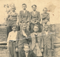 Ervín Sedláček with friends, top second from right, 1940