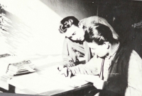 Jiří Kuboušek at work, Military Design Institute, 1955