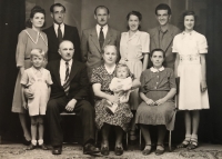 From top left: her parents, uncle Macho and aunt, Jenda and Olga, bottom row: grandparents, cousins and aunt, late 40s and early 50s