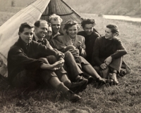 Shooting of the short film Péče o nohy (Foot Care), the witness on the right (1953)