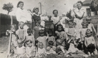 Olga Andrýsová in creche (fourth from the left in the second row), Vsetín, late 1930s