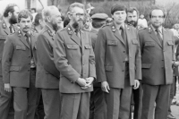 Employees of the Harrachov Forestry Company on May 1, 1987. The witness is in the front row on the left, behind him on the left stands Oldřich Janoušek, a long-time representative of Krakonoš at the Harrachov festivities