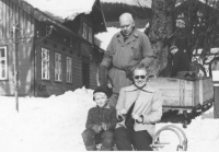 Jan Mladovský with his parents Zdeněk and Milada, Krkonoše Mountains, 1951