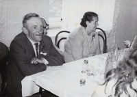 Ludmila Poláchová's father, Josef Martinát, mother-in-law sitting next to him, Růžena Poláchová, nephew's wedding, Ostrava, 1972