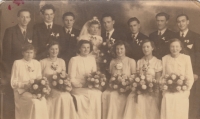 Anna Kumpoltová, mother of Zdeňka Řeháková, third from the left in the bottom row. Wedding of her brother Jan Andrs