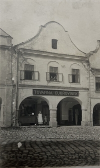 Jan Svoboda's ancestors' sweetshop in the Telč square