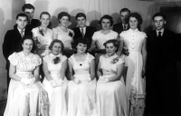 Graduation ball of the grammar school in Rakovník, 1950, witness third from the left below