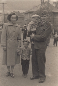 Franz Braun at military service with his wife and sons