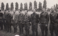 Witness's father Jaroslav Dopita Sr. (far right) with other racers at the flat track in Pardubice