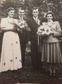 Rosalie Koubová (first from left) as a witness at the wedding of her friend Růžena Nusková, 1950s