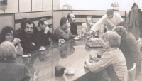 Artist meeting in Lubenec, Kristina Folprechtová is at right, 1980s