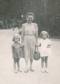 Grandmother Julie Veselá with granddaughters Alena (left) and Dana