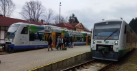 Modern German trains connect Kraslice with Saxon border towns and Sokolov