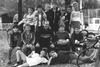 Karel Kožíšek surrounded by his charges, late 80s