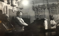 Dobromila Konárková (left) playing the organ and Dobromila Šebestová (right) singing in church in Libochovice, latter 1960s