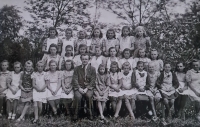 National School, 2nd class, Marie Mikolášková 6th from the right, 1936