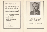 Notification of the death of Zdeněk Bechyně, grandfather of the witness