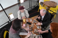 Josef Spáčil with his family in the café of the Institute of the Memory of Nations in Brno before filming in March 2024