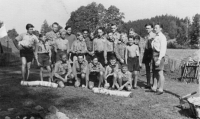 Scout camp in Stare Buky, father Karel Čurda (1st right), 1946