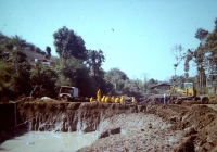 Laos monks supervising sapphire mining, Laos, 1986