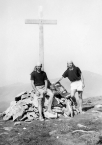 With son Miroslav on the top of the highest Ukrainian mountain Hoverla (2061 m), located in the Carpathian Mountains on the border of the Transcarpathian and Ivano-Frankivsk regions (between 1918 and 1938 Hoverla was on the border of Czechoslovakia and Poland, some of the border stones of the Czechoslovak Republic are still preserved and clearly visible)